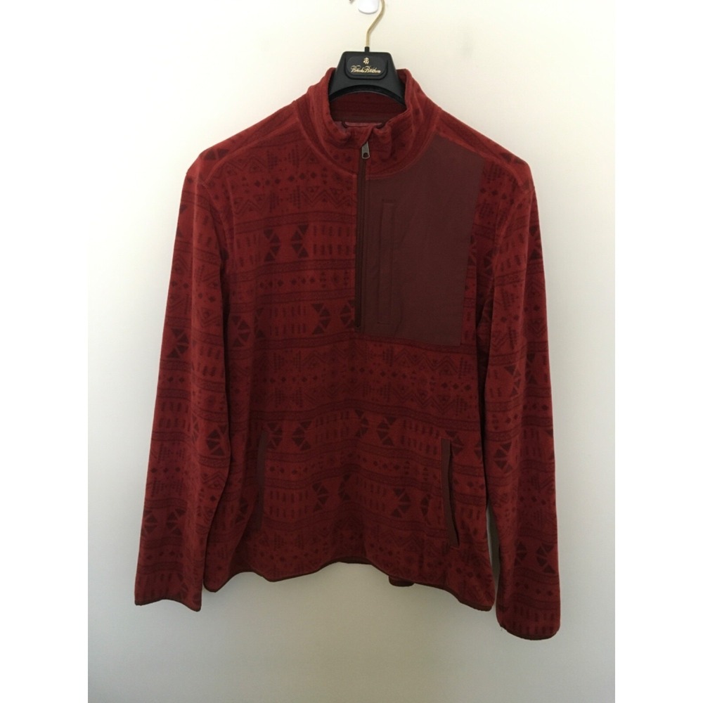 Duluth Trading Mens Sz XL Checkpoint Fleece 1/4 Zip Mock Neck Pullover Red Aztec